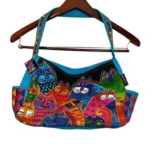 Laurel Burch Medium Hobo Zipper Top Purse Whiskered Family Cats Cat Lady